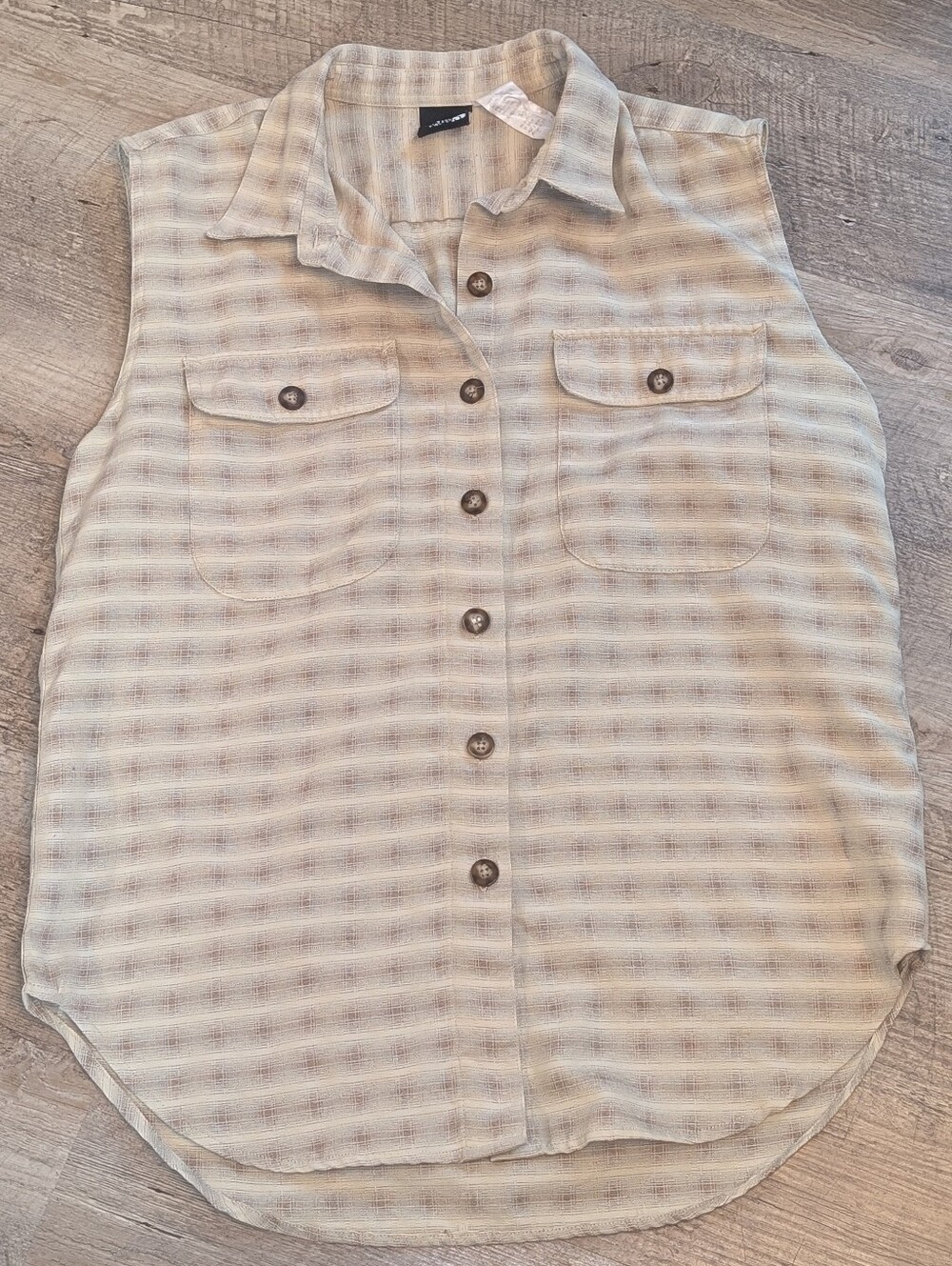 Northface Plaid Button Down Collard Vest. Butter Yellow/Brown. Size Large